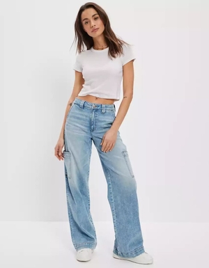 Jean American Eagle AE Dreamy Drape Stretch Super High-Waisted Cargo Baggy Larges-Leg Multicolore Femme | CBD-81726329